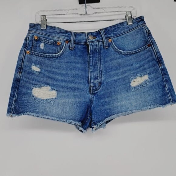 Madewell‎ Button Fly Distressed Raw Hem Relaxed Denim Shorts 27 - Picture 1 of 7